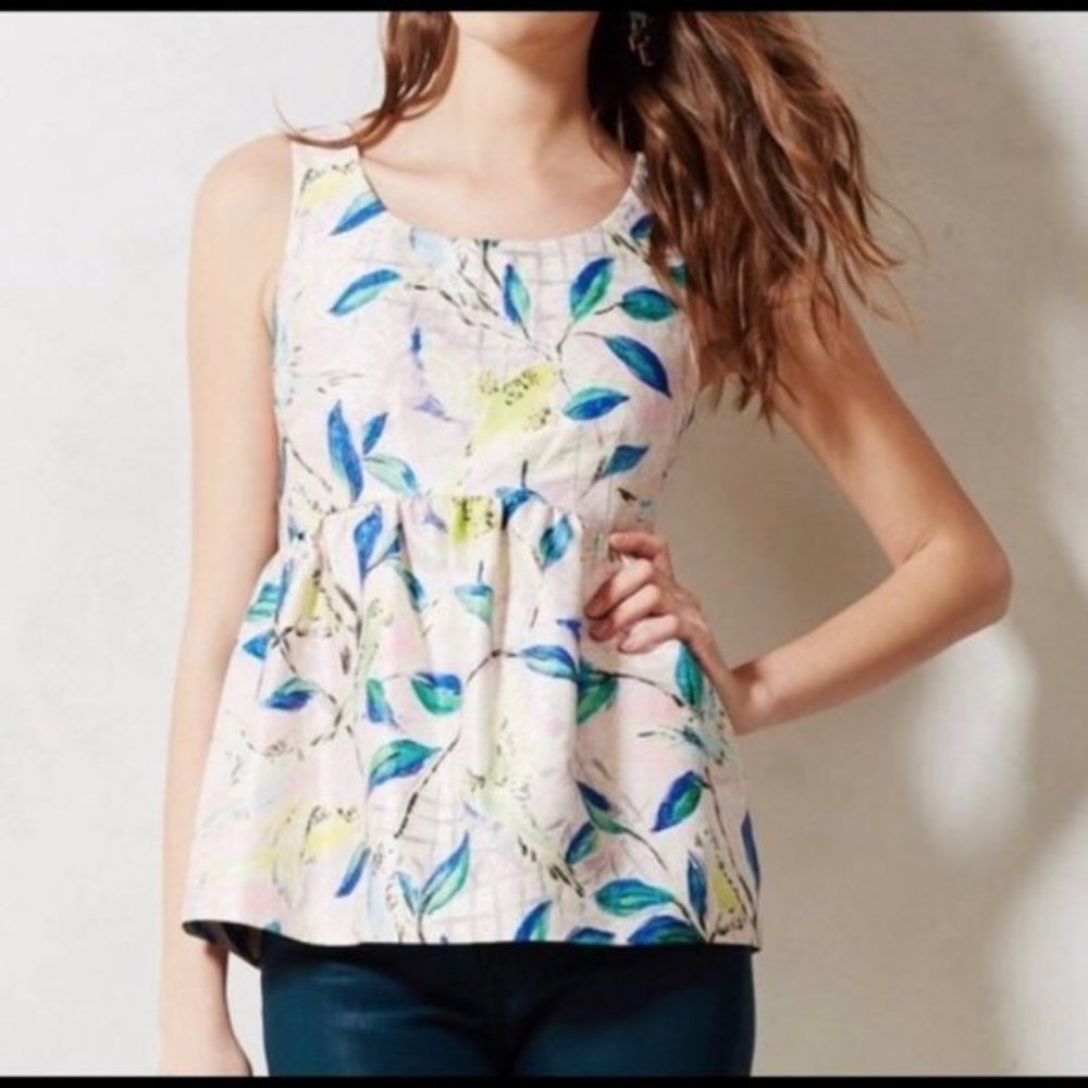 Leifsdottir Brocade Bird Peplum Top Anthropologie